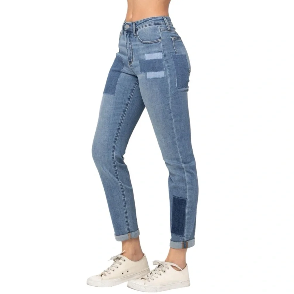 JUDY BLUE HIGH WAIST STRETCH PATCHWORK BOYFRIEND SKINNY JEANS STYLE #JB88499